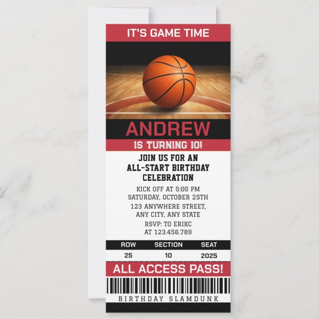 Invitation Personal Basketball High-Flying Hoops Birthday (Devant)