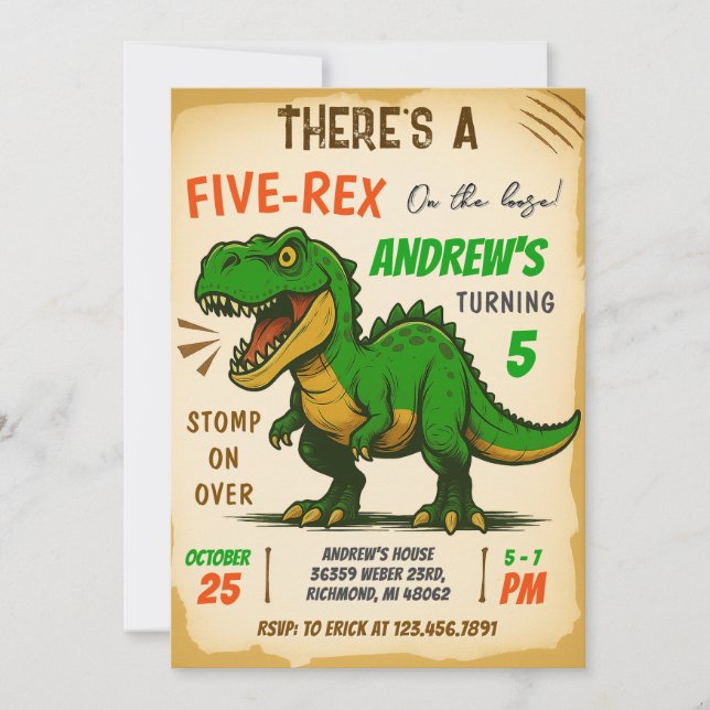 Invitation Personal Boy Dinosaur fête d'anniversaire Invitati (Devant)