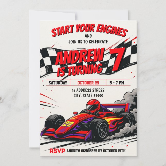 Invitation Personal boy Sports Race Car fête d'anniversaire (Devant)