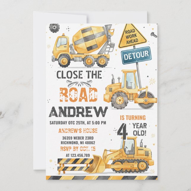Invitation Personal Construction Dump Truck Birthday  (Devant)