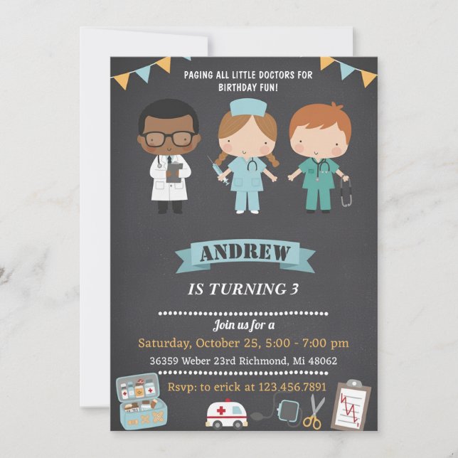 Invitation Personal Doctor Kids Medical Birthday Party  (Devant)