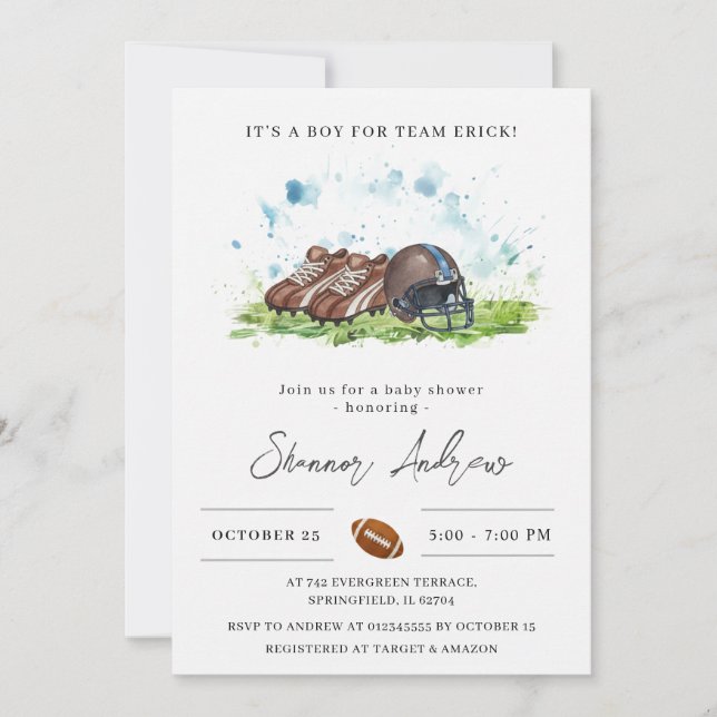 Invitation Personal Elegant Football American Baby Shower (Devant)
