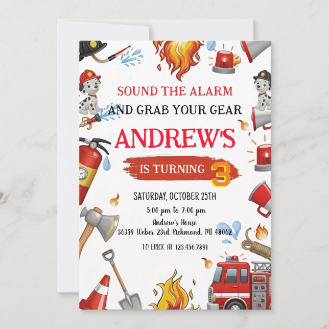 Invitation Personal Firefighter Birthday party (Devant)