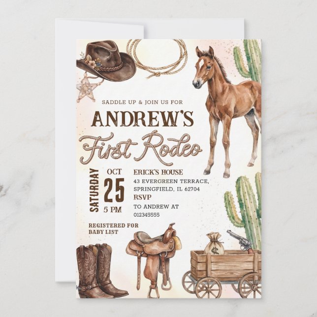 Invitation Personal First Rodeo Baby Shower (Devant)