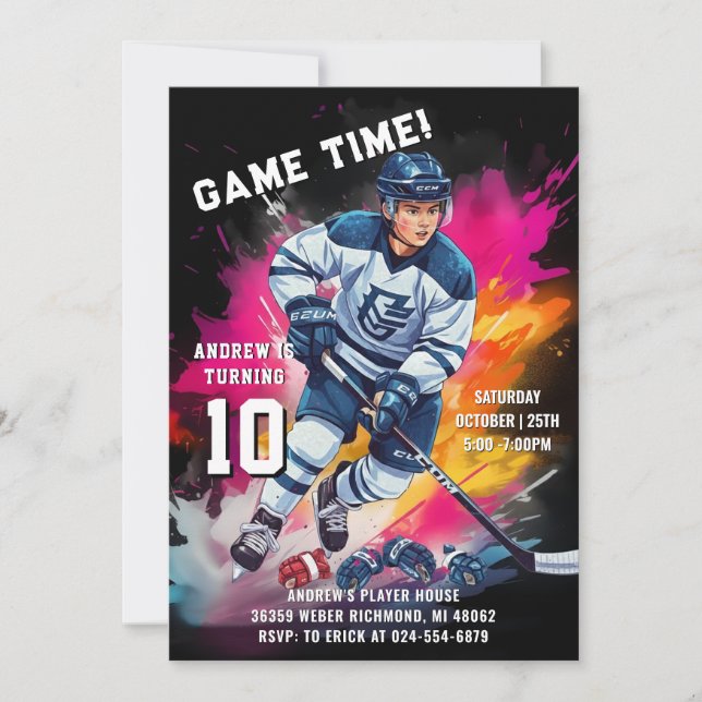 Invitation Personal Ice Hockey Sport Birthday Party (Devant)