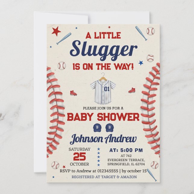 Invitation Personal It's A Boy Sports Baseball Baby Shower (Devant)