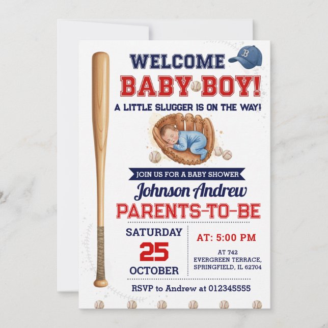 Invitation Personal Little Slugger Baseball Baby Shower (Devant)