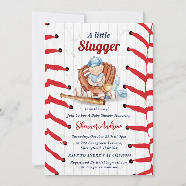 Invitation Personal Little Slugger Baseball Baby Shower (Devant)