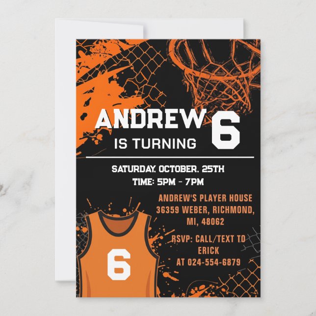 Invitation Personal modern Basketball Birthday  (Devant)