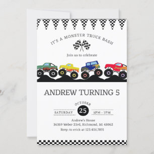Invitation Personal Monster Truck fête d'anniversaire Boom Cr