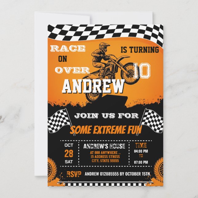 Invitation Personal Motocross Dirt Bike pour garçon Anniversa (Devant)