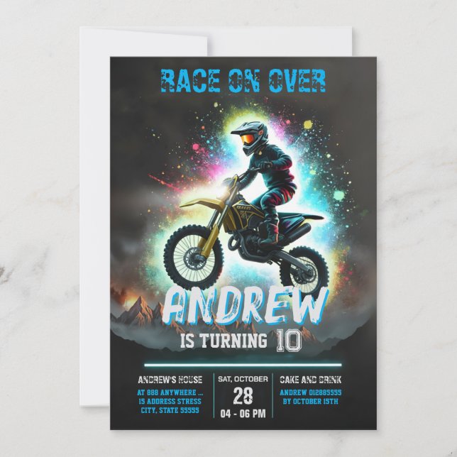 Invitation Personal Motocross Dirt Motorbike Boy Anniversaire (Devant)