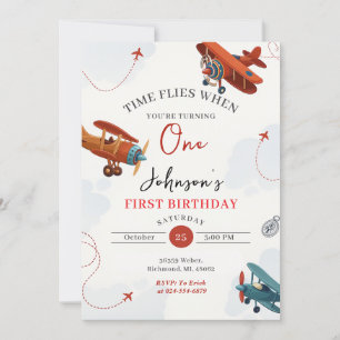 Invitation Personal Retro Avion première fête d'anniversaire