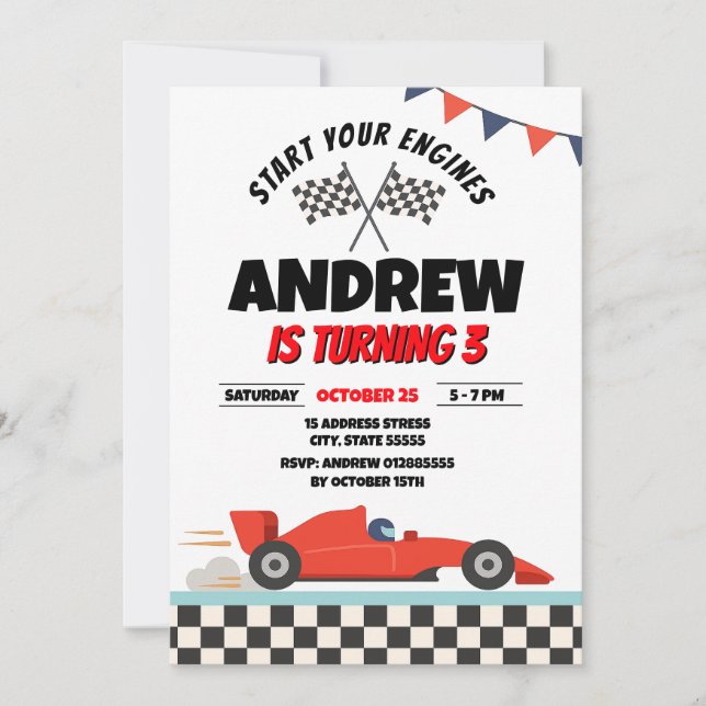 Invitation Personal Retro Sports garçon Race Car Anniversaire (Devant)