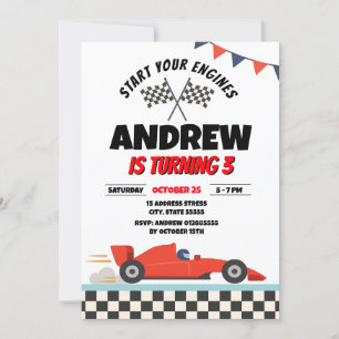 Invitation Personal Retro Sports garçon Race Car Anniversaire