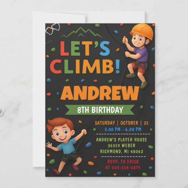 Invitation Personal Rock Climbing Birthday (Devant)