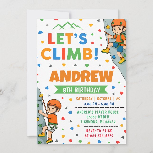 Invitation Personal Rock Climbing Birthday (Devant)