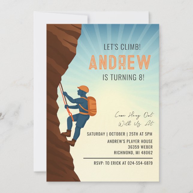 Invitation Personal Rock Climbing Birthday Party (Devant)