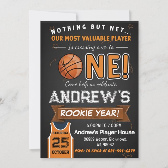 Invitation Personal Rookie Year First Birthday Basketball (Devant)
