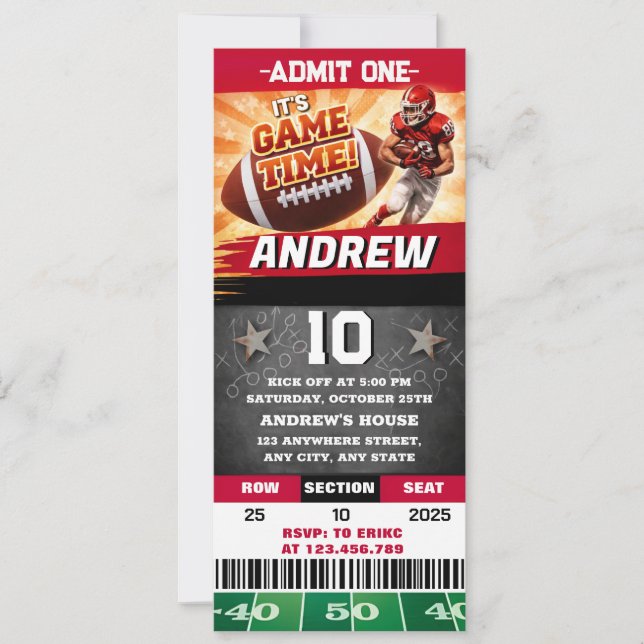 Invitation Personal Rugby birthday Ticket For boy (Devant)