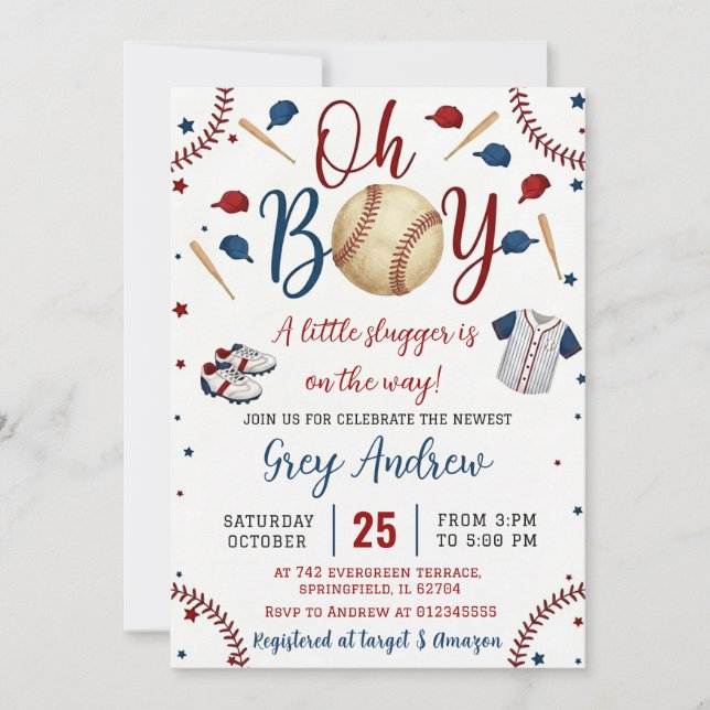 Invitation Personal Simple baseball Sports Baby Shower (Devant)