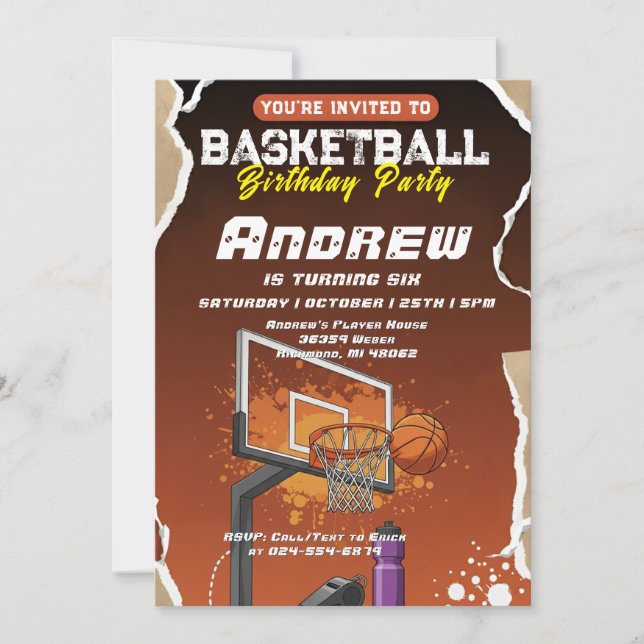 Invitation Personal Simple Basketball Birthday party (Devant)