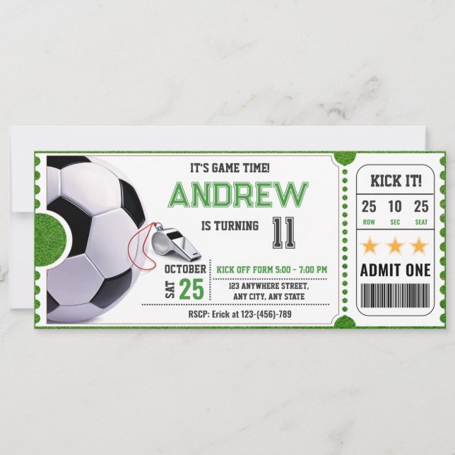 Invitation Personal Soccer Game Ticket Party (Devant)