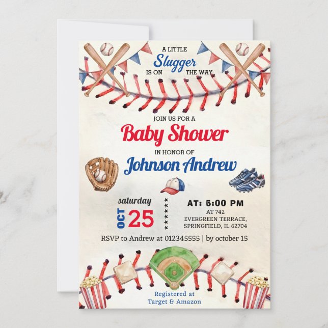 Invitation Personal Sport Baseball Baby Shower little slugger (Devant)