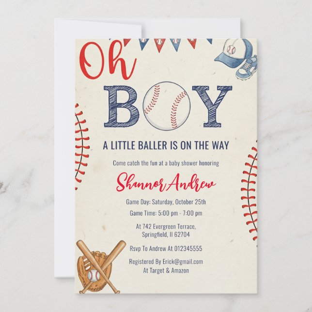 Invitation Personal Sport Digital Baseball Baby Shower (Devant)