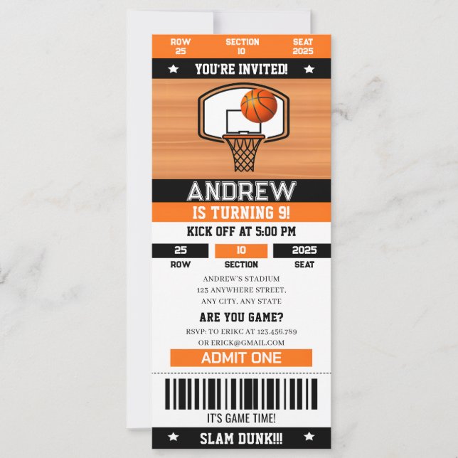 Invitation Personal Ultimate Basketball Anniversaire Passes d (Devant)