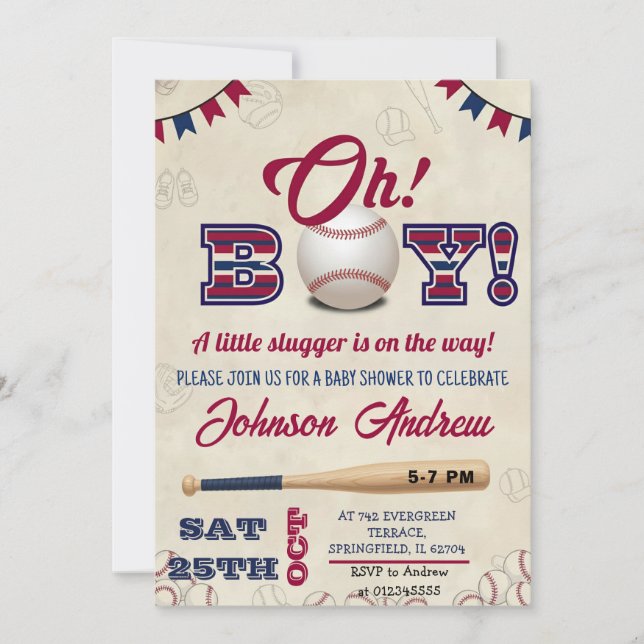 Invitation Personal Vintage Baseball Baby Shower All Star (Devant)
