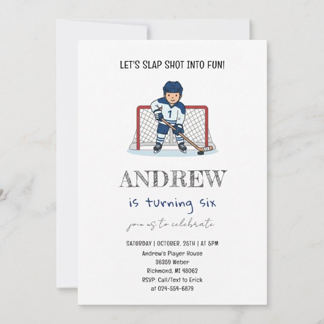 Invitation Personal Watercolor Hockey Birthday Party (Devant)