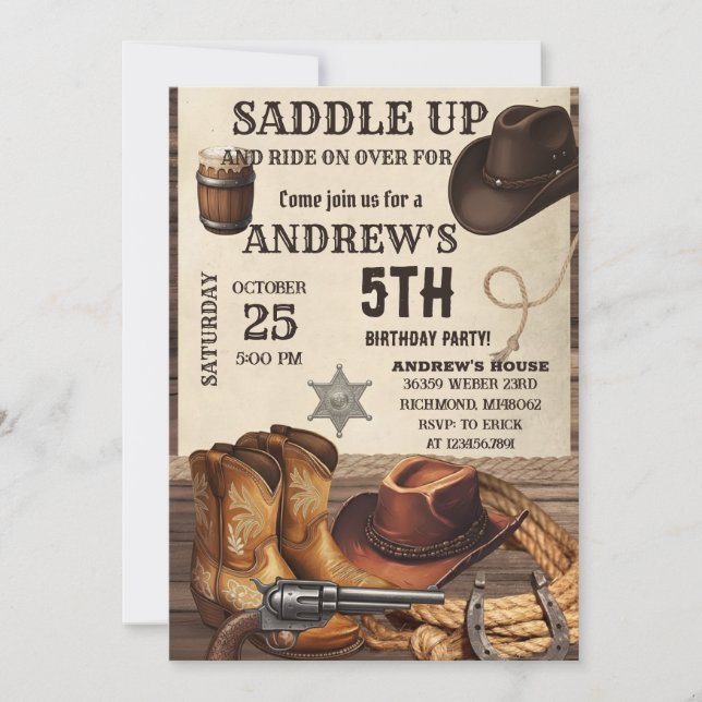 Invitation Personal Western Cowboy Birthday (Devant)