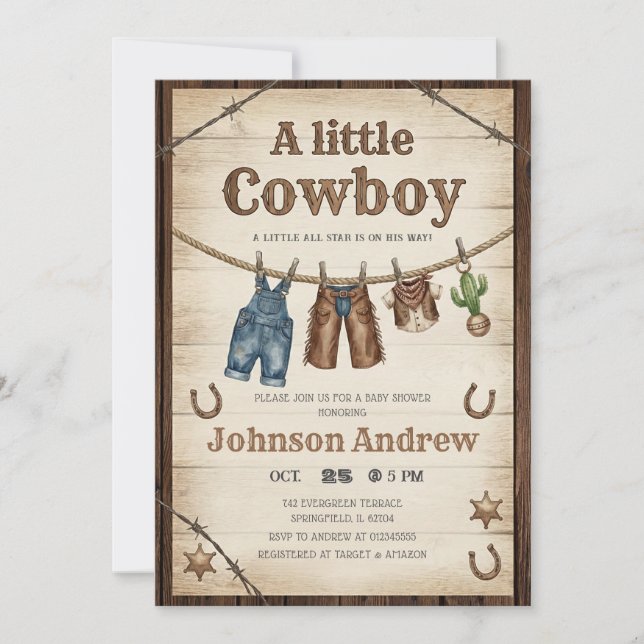 Invitation Personal Wild West Baby Shower  (Devant)