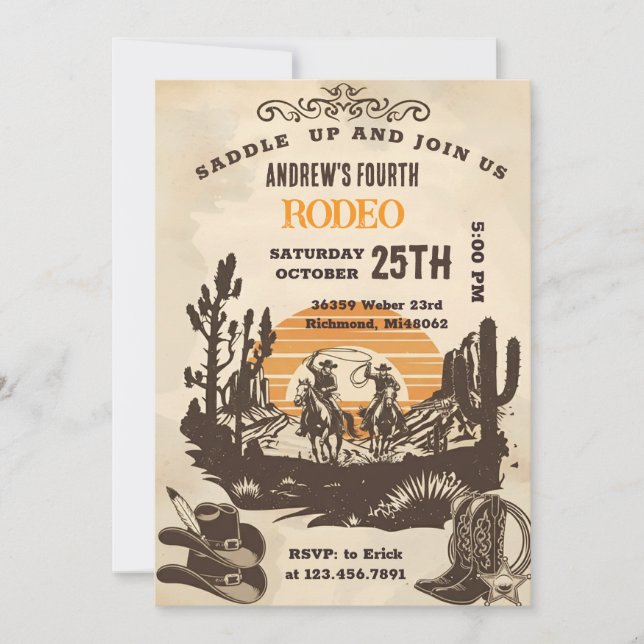 Invitation Personal Wild West Cowboy Birthday party (Devant)