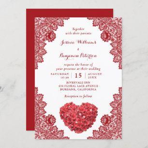 Invitation Personalisé Rustic Red Lace Mariage floral Invita