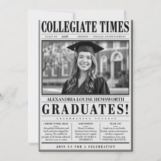 Invitation Personalised QR code Newspaper Graduation