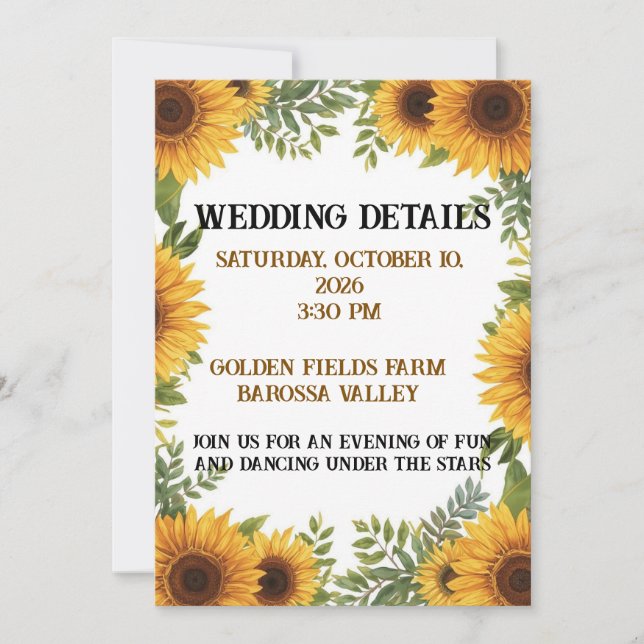 Invitation Personalised Sunflower Wedding Details Card  (Devant)