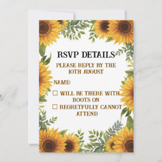 Invitation Personalised Sunflower Wedding RSVP Card | Rustic