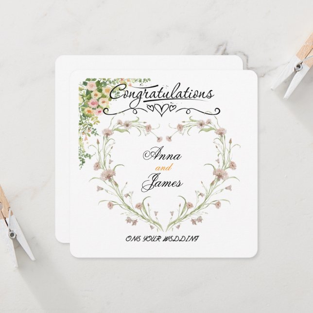 Invitation Personalised Wedding Floral Card | Newly Married (Devant/Arrière en situation)