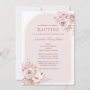 Invitation Personalizada de Bautizo para Niña con Flores Rosa