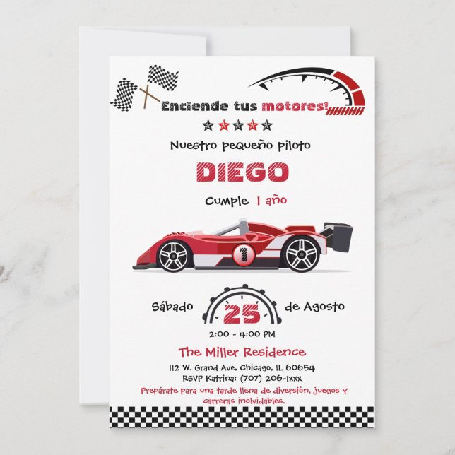 Invitation Personalizada De Cumpleaños Autos (Devant)