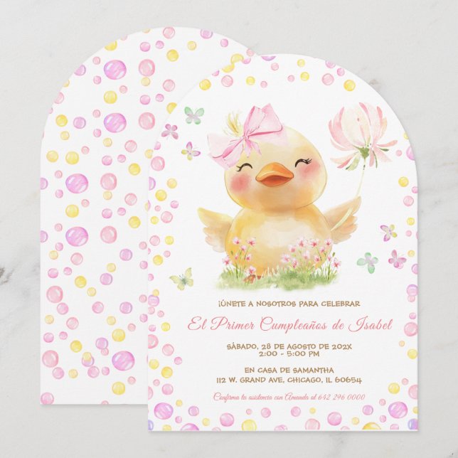Invitation Personalizadas Primer Cumpleaños Niña Con Patito (Devant / Derrière)