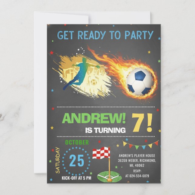 Invitation Personalize Digital Soccer Birthday Party (Devant)