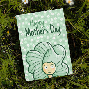 Invitation Personalize Green Hair Girl Mother's Day Card