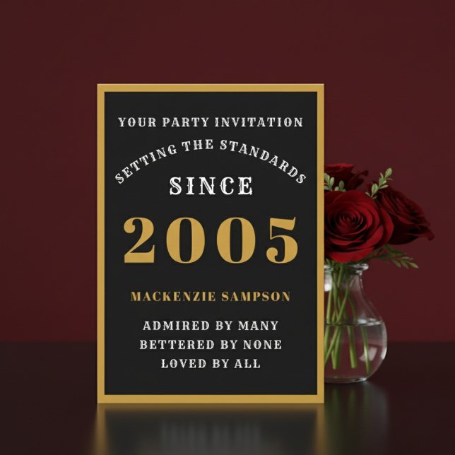 Invitation Personalized 21st Birthday 2005 Elegant Black Gold (2005 birthday invite. Dark background.)