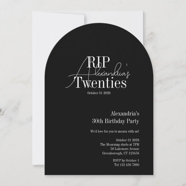 Invitation Personalized 30th birthday RIP 20s party (Devant)