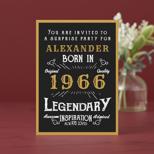 Invitation Personalized 60th Birthday 1966 Black Gold Legend (1966 birthday invitation. Red background.)