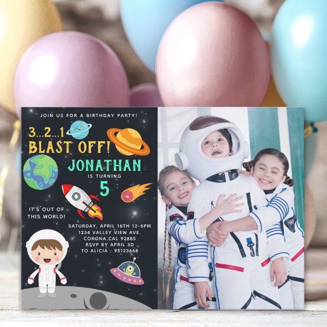 Invitation Personalized Astronaut Birthday with Photo Space (Créateur téléchargé)