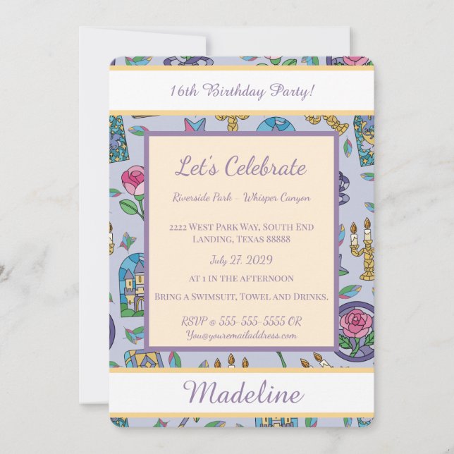 Invitation Personalized Beauty and the Beast Book Girl (Devant)